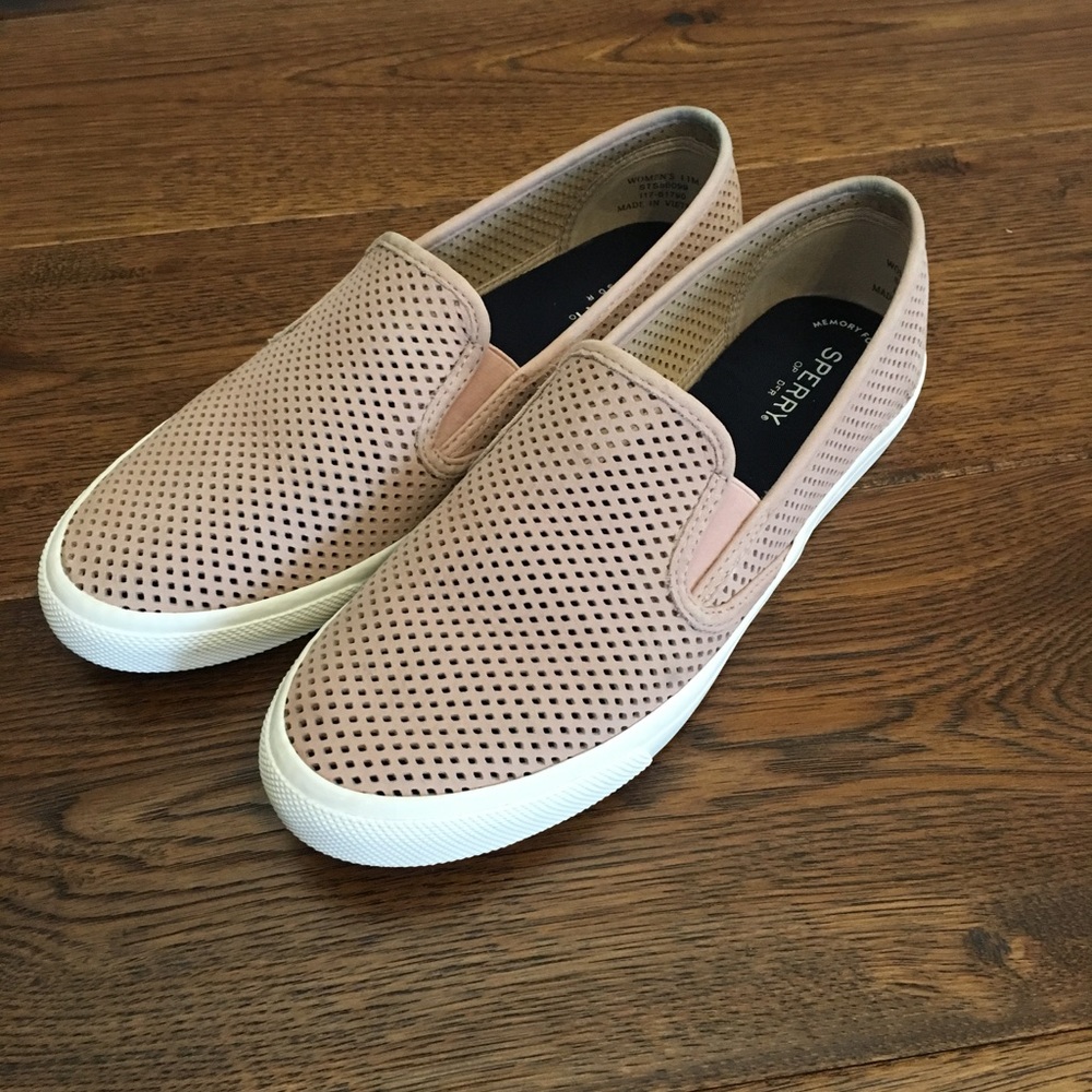 Sperry Seaside Perforated Slip On Sneakers-Blush